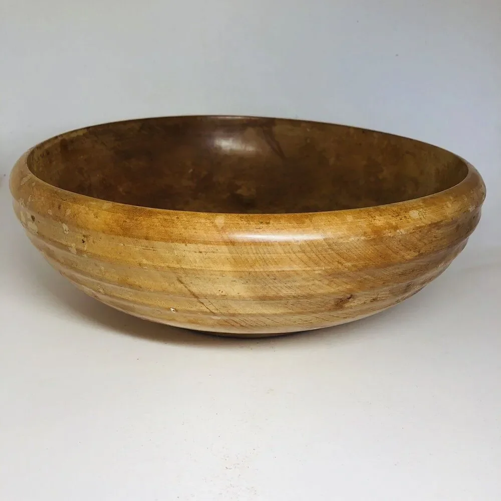 Antique Vintage Round Wooden Fruit / Salad / Dough Bowl, 11